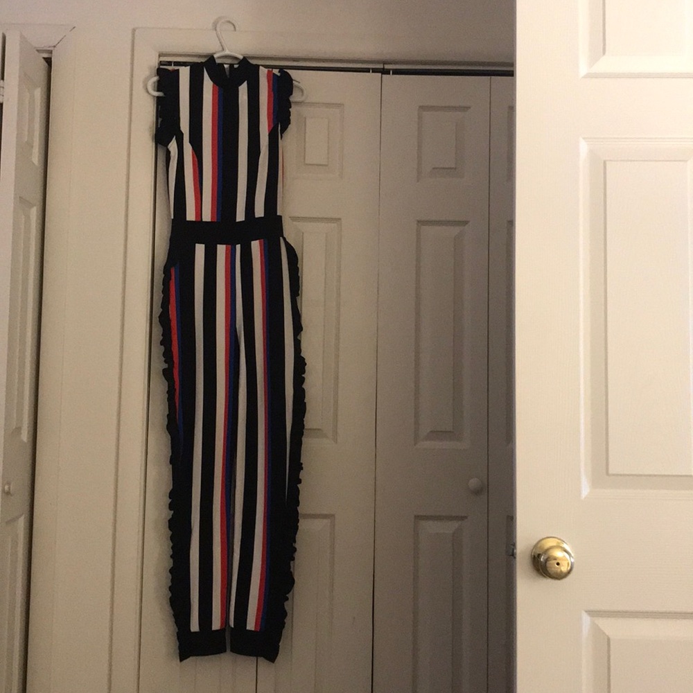 Striped ruffle jump suit